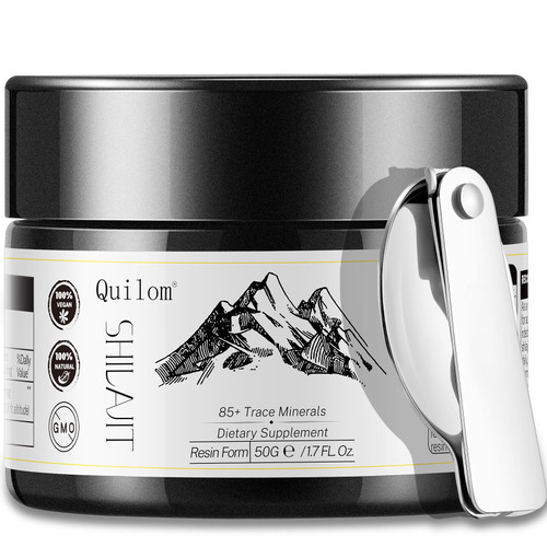 Quilom Shilajit Pure Himalayan Organic Shilajit Resin - Shilajit Supplement - Gold Grade 100% Pure Shilajit with Fulvic Acid & 85+ Trace Minerals Complex for Energy & Immune Support - 50 Grams, Black