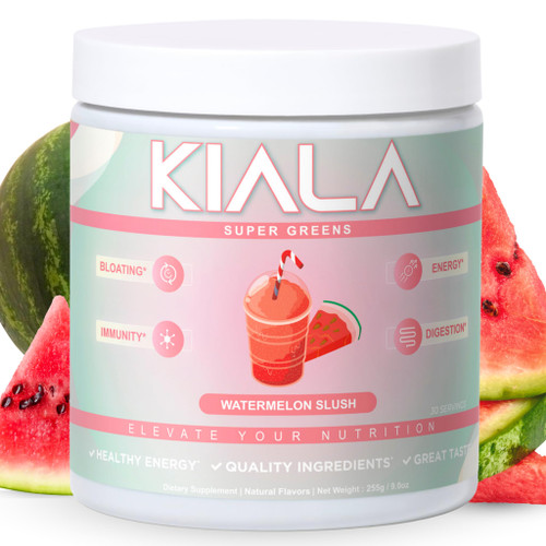 Kiala Nutrition Super Greens, Organic Greens Powder with Spirulina & Chlorella for Digestion, Gut Health, Immunity, Energy, Gluten Free, Vegan, Sugar Free, Spectra Blend, Watermelon Slush, 30 Servings