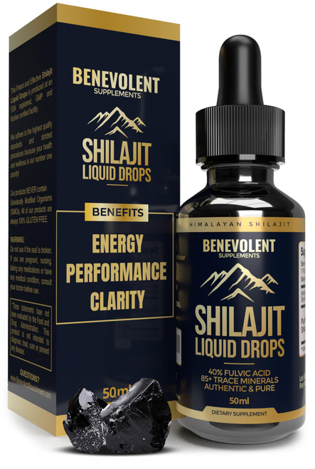 Pure Himalayan Shilajit Liquid Drops - 1000mg Natural Shilajit Drops - 85+ Trace Minerals & 40% Fulvic Acid for Energy Boost, Detox Cleanse, Strength & Immunity Support - 50 Day Supply