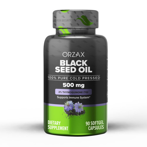 ORZAX Black Seed Oil Cold Pressed 100% Pure | Non-GMO - Rich in Omega 3 6 9 & Thymoquinone | Black Cumin Nigella Sativa Oil for Immune Support, Hair, Skin, Face (500 mg - 90 Softgel Capsules)