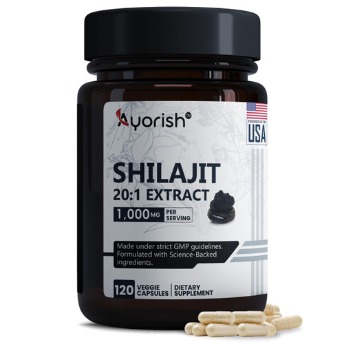 Ayorish Pure Shilajit Capsules 1000mg 120 Count with Fulvic Acid & 85+ Trace Minerals for Enhanced Energy and Immune Support Men & Women Better Than Shilajit Resin