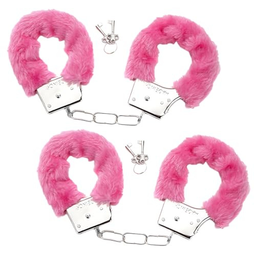NHPY Pack of 2 Plush Handcuffs with Keys, Plush Handcuffs, Soft Metal Handcuffs, Plush Handcuffs Toy with Plush and Keys, Soft Handcuffs (Pink)