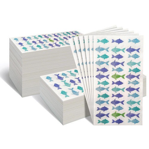 Ouvibor 200 Pcs Disposable Hand Towels for Bathroom, Paper Guest Napkins Summer Guest Towels Paper Napkins Decorative Disposable Guest Napkins for Bathroom Wedding (Fish)