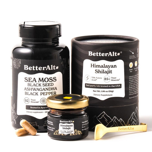 Better Alt Shilajit Resin 30 gm & Sea Moss Capsules Energy Duo| Pure Himalayan Shilajit Gold Grade for Men & Women with High Potency & Irish Sea Moss with Black Seed Oil