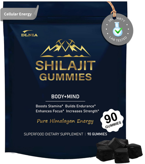 DLNIA Shilajit Gummies with Ashwagandha, Seamoss, Turmeric - Organic, Zero Sugar & Vegan-Friendly Himalayan Shilajit for Men & Women - Energy, Calm Cosrtisol, Sleep, Immune Support & Overall Health