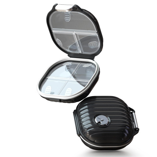 Zannaki Pill Case Portable Small Weekly Travel Pill Organizer, Cute Moisture Proof Pill Box Holder for Purse, Daily Mini Pocket Pharmacy Medicine Container for Vitamin, Fish Oil, Supplement,Black