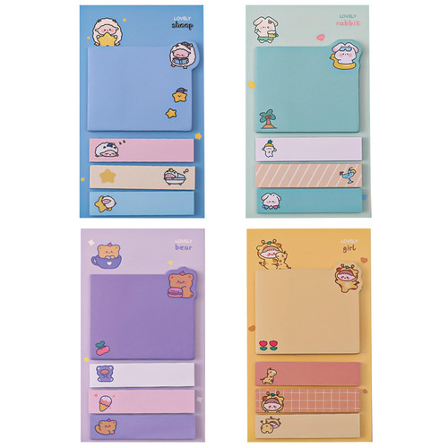 4 Pack Cute Sticky Notes Cartoon Animal Sticky Memo Pads Kawaii Small Self-Stick Memo Note Pad Office School Supplies (4 Pack Cute)
