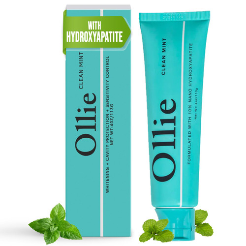 Ollie Fluoride Free 10% Nano Hydroxyapatite Toothpaste for Remineralizing Enamel, Sensitive Teeth & Whitening, Clean Mint 4oz (Pack of 1)