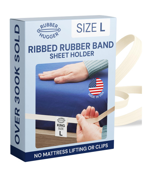 RUBBER HUGGER Elastic Fitted Sheet Straps - King Size Rubber 76" x 80" - Anti-Slip Grip & Mattress Straps - Bed Accessories - Secure Corner Holders to Keep Sheets in Place Bed Sheet Grippers