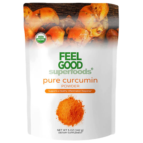 FEEL GOOD Superfoods Pure Curcumin Powder, Organic, Non-GMO, Vegan from Bulk Ground Turmeric Root from India, Curcuma Longa Joint Supplement, 5 oz