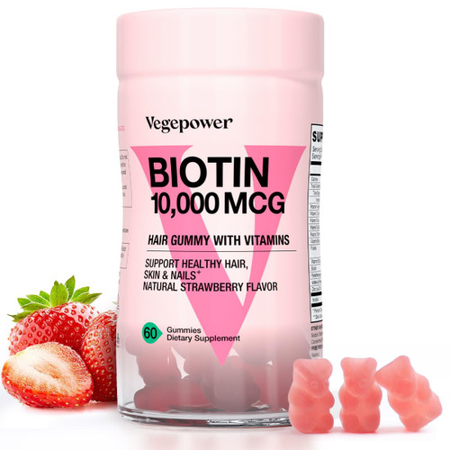 VEGEPOWER Biotin Gummies for Hair Growth 10000mcg - Vegan Biotin Vitamins Supports Healthy Hair, Skin and Nails, Hair Vitamin Gummy for Women & Men - Non-GMO, Chewable Supplement