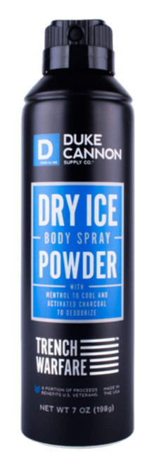 Duke Cannon Supply Co. - Trench Warfare Body Powder, Dry Ice (6 oz) Refreshing Deodorizing Body Powder Providing Protection to Relieve and Prevent Skin Discomfort (DUK-BODYSPRAY)