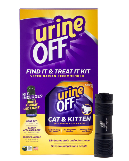 urineOFF Kitten & Cat Pet Stain Remover & LED Urine Finder Light | Fresh Scent Carpet Cleaner | Bio Enzymatic Stain & Urine Odor Eliminator | Pet Safe Cleaner | 16 oz.
