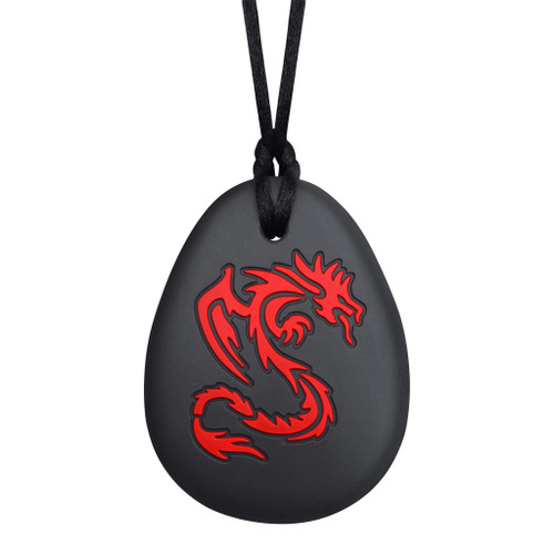 Munchables Dragon Sensory Chew Necklace - Chewy Fidget Stim Toy Jewelry for Boys and Girls (Red/Black)
