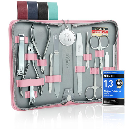 Manicure Set Women and Men – 12-Piece Professional Grooming Kit with Premium Tools, Genuine Leather Case, and Exclusive Glass Nail File for Hand & Foot Care, German Quality