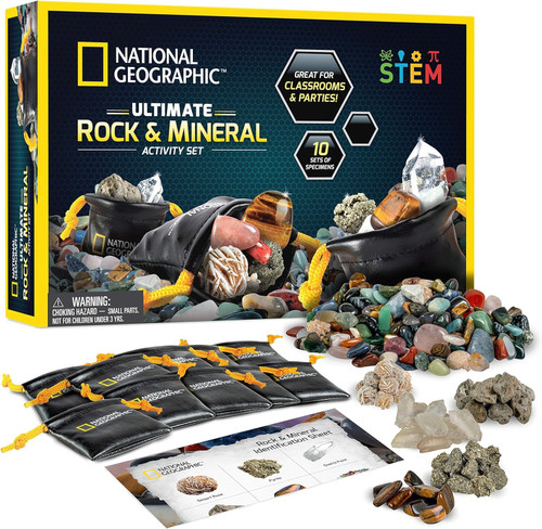 National Geographic Kids Rock Collection – 1.25 lb. Assorted Rocks, Minerals & Gemstones Plus 50 Cool Rocks & Minerals to Share, STEM Earth Science Kit for The Classroom, Homeschool & More