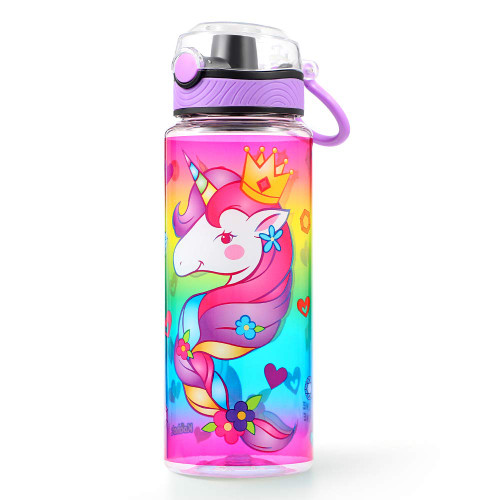 HomTune Cute Water Bottle for School Kids Girls, BPA FREE Tritan & Leak Proof & Easy Clean & Carry Handle, 23oz/ 680ml - Unicorn