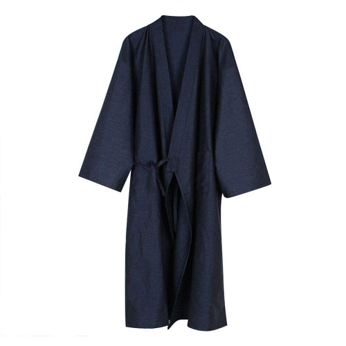 Ibluelover Men's Loose Kimono Robe Cotton Sleepwear Yukata Long Sleeve Bathrobe Nightgown Khan Steamed Clothing Pajamas