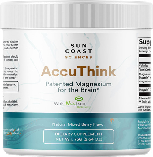 Sun Coast Science Sun Coast Sciences AccuThink - Patented Magnesium Brain - 2.64oz Memory Supplement Brain Health, Sleep, Mood Boost - Cognitive Support Supplement Magnesium Threonate Vitamin C