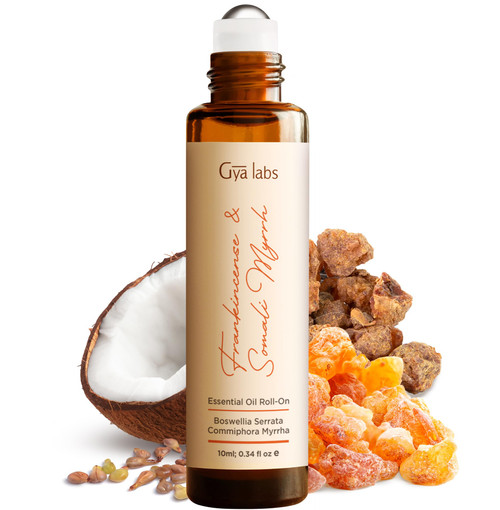 Gya Labs Frankincense & Somali Myrrh Essential Oil Roll On - 0.34 Fl Oz - Travel Size Roller for Camping, Skin, Aromatherapy Relief, Convenience