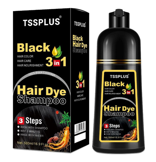 TSSPLUS Herbal Hair Color - Instant Black Hair Dye Shampoo for Gray Hair, 3-in-1 Formula
