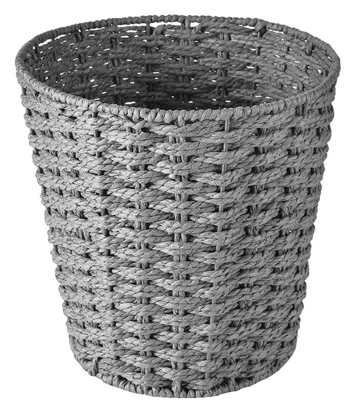 Zuvo Round Wicker Waste Basket Paper Bin - Wicker Trash Basket - Woven Trash Can Rubbish Basket for Bedroom, Bathroom, Offices or Home (Grey)