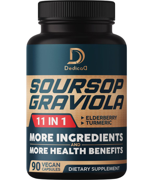 Soursop Graviola Capsules - 3 Months Supply - 9450mg Per Serving - 11 Herbs Elderberry, Turmeric Curcumin, Ginger Root, Milk Thistle - Mood, Mind, Body & Immune Support - 90 Vegan Capsules Soursop Graviola Capsules - 3 Months Supply - 9450mg Per Serving - 11 Herbs Elderberry, Turmeric Curcumin, Ginger Root, Milk Thistle - Mood, Mind, Body & Immune Support - 90 Vegan Capsules