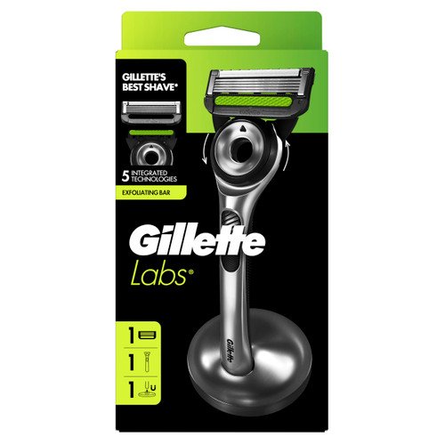 Gillette Labs Men's Razor + 1 Razor Blade Refill, with Exfoliating Bar, Includes Premium Magnetic Stand
