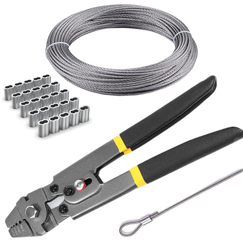 Stainless Steel Wire Cable Crimping Tool Kit, Cutter &Crimper Plier, 100FT 304 Wire Rope, 100pcs Aluminum Sleeves Stops Complete Kit (1/16'' Stainless Steel Cable Kit) Stainless Steel Wire Cable Crimping Tool Kit, Cutter &Crimper Plier, 100FT 304 Wire Rope, 100pcs Aluminum Sleeves Stops Complete Kit (1/16'' Stainless Steel Cable Kit)