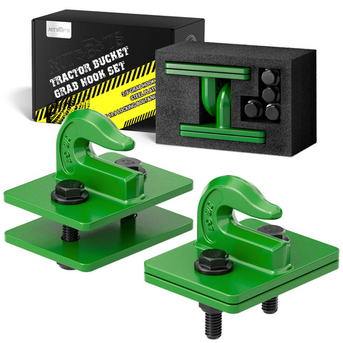 AUTOBOTS Tractor Bucket Hooks 3/8" (2 Pack) Max 15,000 lbs, Bolt On Chain Grab Hooks Heavy Duty Tow Hook, Indispensable Tractor Accessories Dark Green