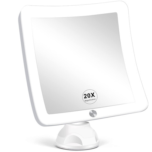 Fabuday 20X Magnifying Mirror with LED Light, 7 Inch Upgraded Lighted Makeup Mirror with Magnification, Portable Magnified Travel Mirror for Bathroom, Square