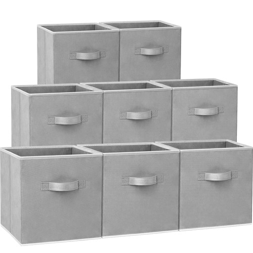 Criusia Storage Cubes - 11 Inch Heavy Duty Fabric Closet Bins for Shelves, Cube Organizer - 8 Pack Collapsible Decorative Storage Bins Baskets for Organizing Clothes Blankets Toys (Grey)