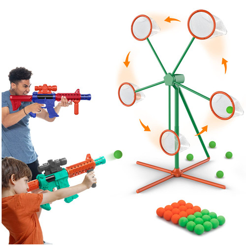 Marlrin Shooting Games Toys for Age 5 6 7 8 9 10+ Year Old Boys, Kids Toy Sports & Outdoor Game with Moving Shooting Target & 2 Popper Air Toy Guns & 24 Foam Balls, Gifts for Boys and Girls