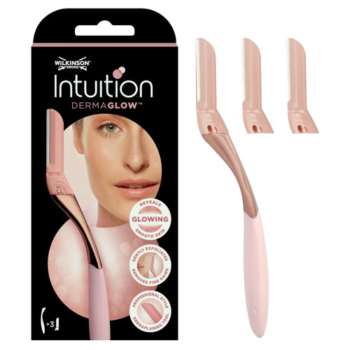 Wilkinson Sword Intuition Dermaplaning Tool for Exfoliating and Hair Removal, Dermaplaning Tool with 3 Refill Blades Rose Gold