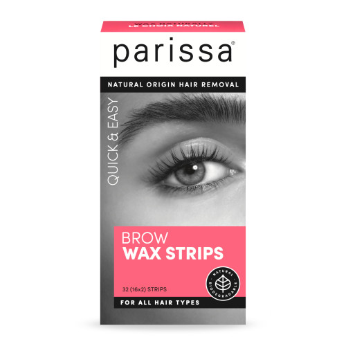 Parissa Eyebrow Wax Strips | Biodegradable & Fragrance-Free | Ready-to-Use Hair Removal Kit for At-Home Brow Waxing, Gentle on Sensitive Skin with Post-Wax Ultra Soothe Oil | 32 Strips (16 x 2)