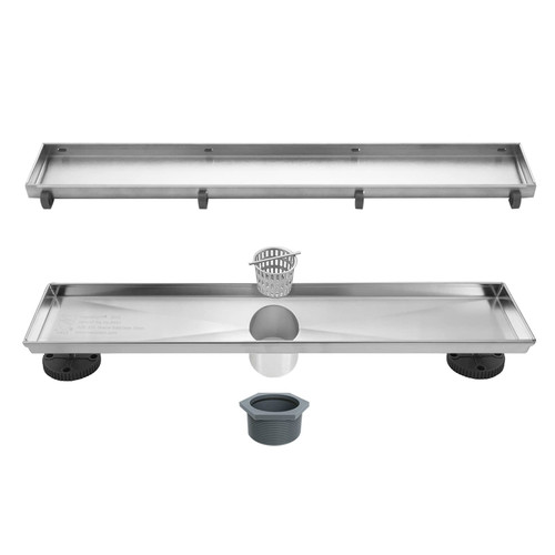 Neodrain 18-Inch Linear Shower Drain- with 2-in-1 Flat & Tile Insert Cover, Brushed 304 Stainless Steel Rectangle Shower Floor Drain,Floor Shower Drain