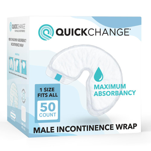 QuickChange Men's Incontinence Wrap, Maximum Absorbency Catheter Alternative for Males with Reduced Mobility | 17 Ounce Capacity, Adjustable Size, 50-Count