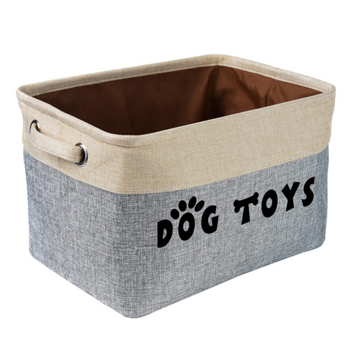 PET ARTIST Dog Toy Basket, Collapsible Dog Toy Bin Box with Comfortable Handles, Large Pet Toy Storage Basket Organizer for Accessories, Toys, Coat & Clothing, Blanket & Leash, Gray, 15"x11"x9"