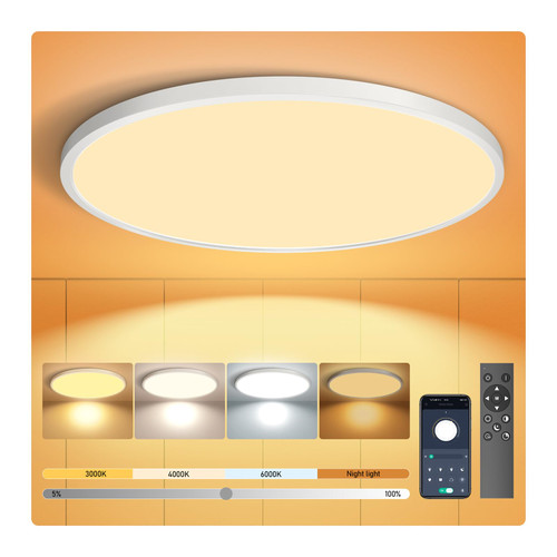Aphyni LED Flush Mount Ceiling Light with Remote - LED Ceiling Light Fixture - 24W 12 Inch Ceiling Lights for Bedroom - 2400LM Dimmable and 3 Color Temperature Selectable