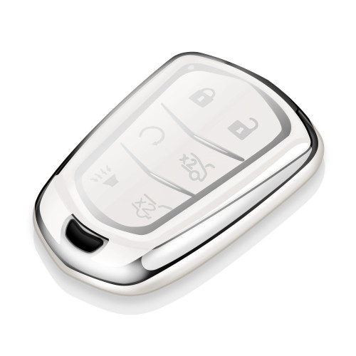 Tukellen for Cadillac Key Fob Cover Soft TPU Full Protection Key Case Compatible with 2015-2019 Escalade ATS CTS STS SRX XT5 XT6 CT6 Key Shell (White, 6 Buttons)
