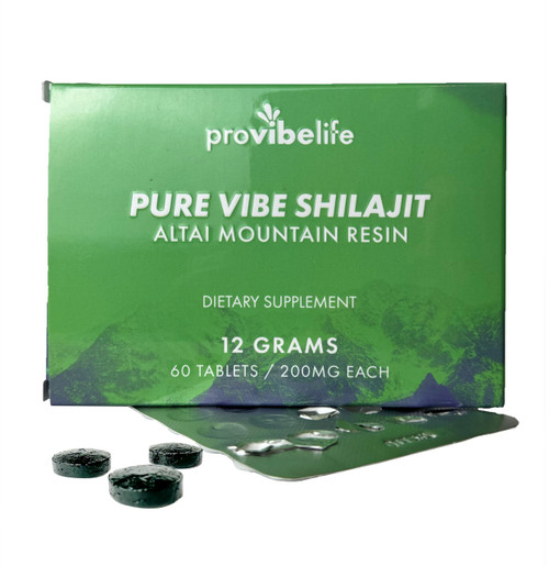 Pure Vibe Altai Shilajit Tablets, 89% fulvic Acid, (60 count-12 Grams) 100% Pure Natural Shilajit, Gold Grade, 85+ Clean Trace Minerals & Fulvic Acid for Energy, Metabolism & Immune Support.