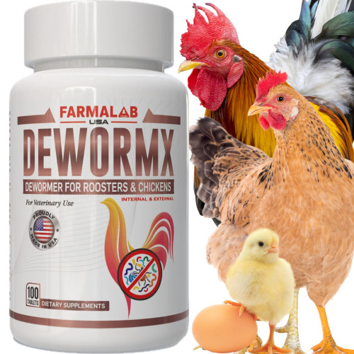 Farmalab Natural Dewormer Internal & External 100 Tabs Poultry NO Egg Withdrawal Needed - Vitamin for Poultry Rooster Hen Chicken Baby Chick