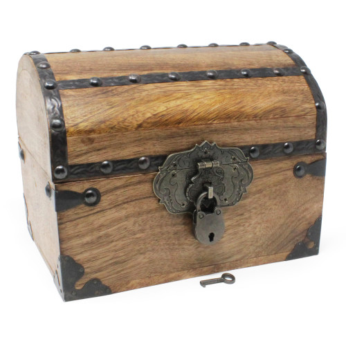 Nautical Cove Wooden Pirate Treasure Chest Storage Box with Jewelry Lock and Skeleton Keys (Small 8x6x6) – Keepsake Trunk or Chest, Wooden Box with Hinged Lid, Pirate Decor, Decorative Storage Box
