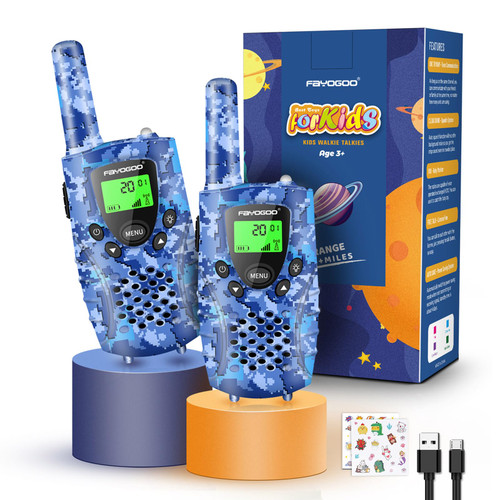 FAYOGOO 2 Pack Walkie Talkies for Kids Long Range 4 Miles,Rechargeable Kids Walkie Talkies with Flashlight, Christmas Birthday Toys Gifts Ideas Present for 3-12 Year Old Boys Girls (Blue)