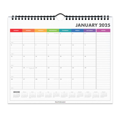 PAPERAGE Calendar 2025-12 Month (Rainbow), Minimalist Wall and Desk Calendar with Monthly Views and Yearly Plans – Small (9 in x 11 in)