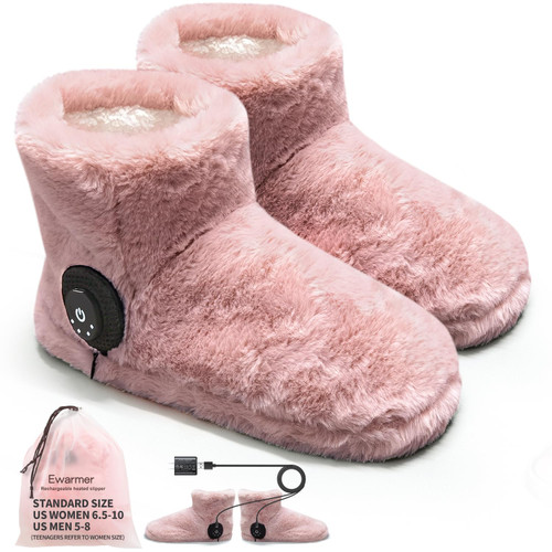 Rechargeable Foot Warmer,Heated Boots Slippers for Cold Feet, House Portable,Electric Heating Pad Slippers for Women Men 3.5-7 Hours Heating, Powered by Lithium Battery or USB (Pink, Standard)