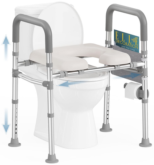 HOMLAND Toilet Seat Risers for Seniors, 400 LBS Raised Toilet Seat, FSA HSA Toilet Riser with Handles, Handicap Elevated Toilet Seat with Adjustable Height & Width for Elderly, Pregnant, Gray