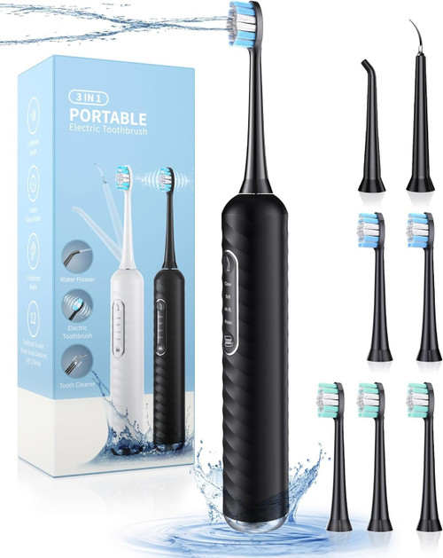 Electric Toothbrush with Water flosser,Toothbrush Replacement Heads,Water Flosser Portable for Travel and Home (Navy Blue)