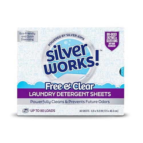 SilverWorks! Premium Dissolvable Laundry Detergent Sheets, Silver Ion Odor Elimination Technology, Powerfully Clean & Prevent Odors, Dissolves Fully, 40 Sheets, Free & Clear-1764753675