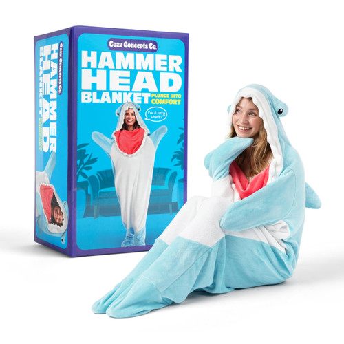 Cozy Concepts Co. Hammerhead Shark Blanket By Relatable, Wearable Blanket With Sleeves For Hands Free Convenience, Comfortable Oversized 65", A Funny Stocking Stuffers, Or Thoughtful Christmas Gift